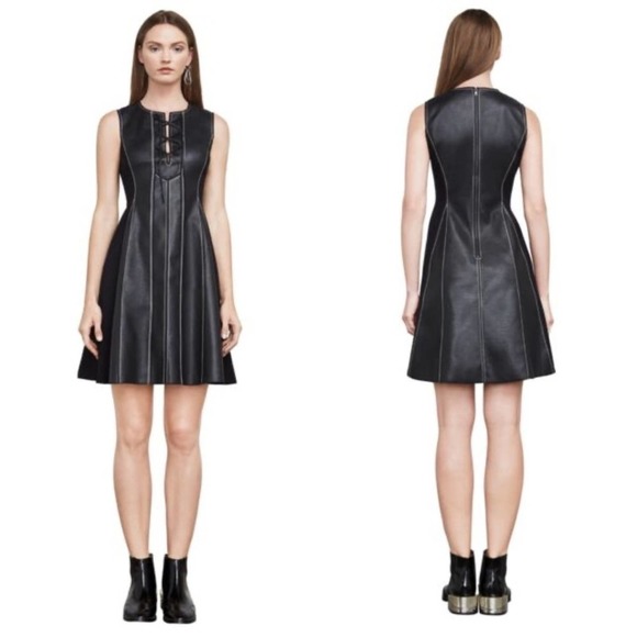 BCBG MAZAZRIA Black Faux Leather Mini Dress Size XS NWT NEW with Tags - Picture 6 of 6